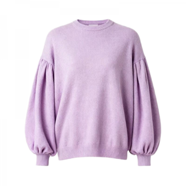 Lavender Puff Sleeve Oversized Round Neck Knit Sweater