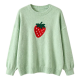 Light Green Round Neck Strawberry Embroidery Oversized Knit Sweater
