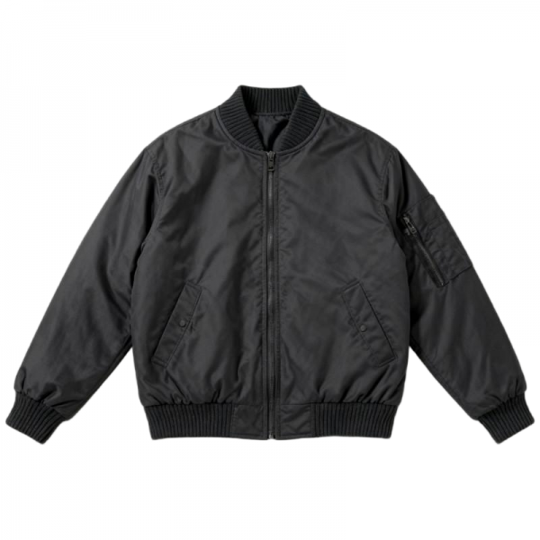Black Padded Bomber Jacket with Ribbed Trim
