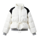 White & Black Color-Block Puffer Jacket with Drawstring Waist