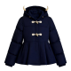 Navy Hooded Puffer Coat with Horn Decor & Peplum Hem