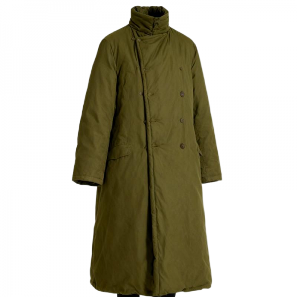 Olive Green Longline Double-Breasted Padded Winter Coat