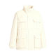 Cream Stand-Collar Cargo Puffer Jacket with Multiple Pockets