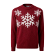 Burgundy Red Round Neck Snowflake Pattern Festive Knit Sweater