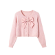 Pastel Pink Round Neck Bow Decor Button-Front Cropped Knit Cardigan