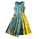 Blue & Yellow Floral Patchwork Sleeveless Dress