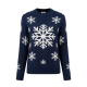 Navy Blue Round Neck Snowflake Pattern Cable Knit Festive Sweater