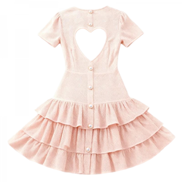 Blush Pink Tiered Dress with Heart Cutout Back