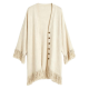 Cream Fringe Trim V-Neck Button-Front Knit Cardigan