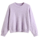 Lavender Fuzzy Textured Round Neck Oversized Knit Sweater