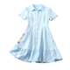Light Blue Shirt Dress with Rainbow Letter Embroidery