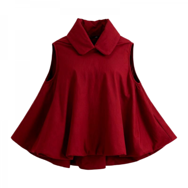 Burgundy Sleeveless Collared Cape Padded Layering Piece