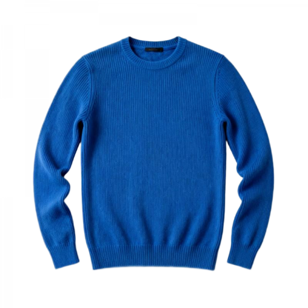Royal Blue Vertical Rib Knit Slim-Fit Round Neck Sweater