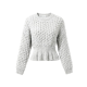 Light Gray Chunky Cable Knit Round Neck Peplum Hem Sweater