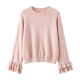 Light Pink Round Neck Ruffled Cuff Loose Knit Sweater
